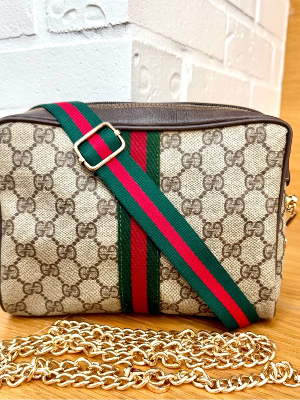 Gucci Authentic Vintage Ophidia Sherry Line Monogram Clutch / Crossbody Bag